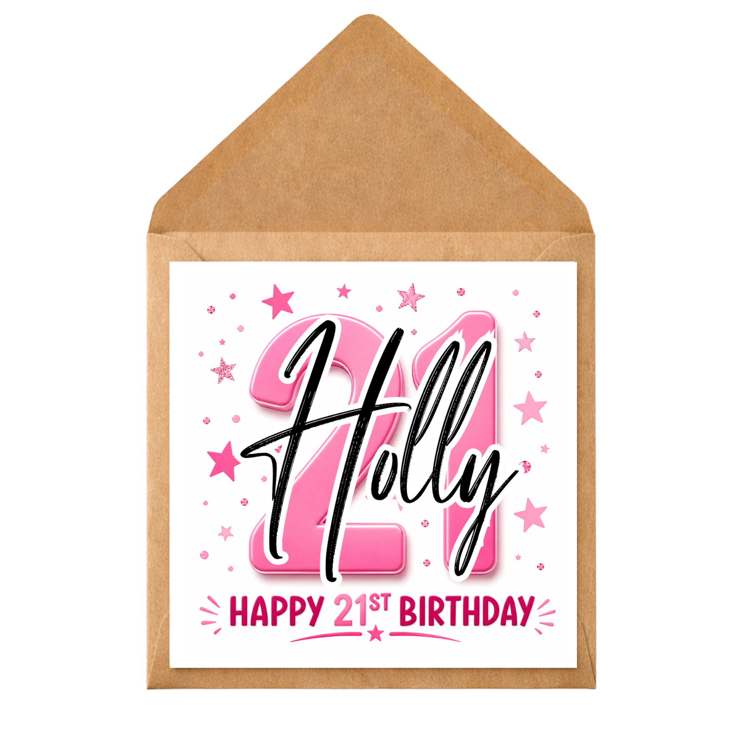 Personalised 21st Birthday Card for Her | Pink 21st Birthday Card | Custom Name Birthday Card | Daughter Granddaughter Sister Friend