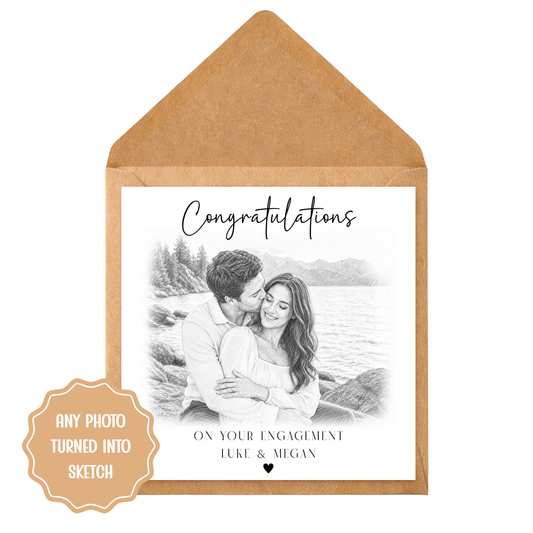 Personalised Engagement Card from Photo | Custom Sketch Portrait Card | Engagement Congratulations Card | Any Photo to Sketch