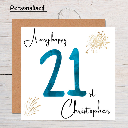 Personalised 21st Birthday Card: Custom Name & Age, Keepsake Milestone