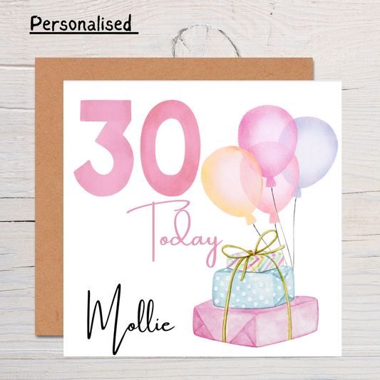 Personalised 30th Birthday Card: Custom Name & Age, Handmade Keepsake