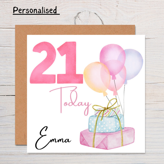 Personalised 21st Birthday Card: Custom Name & Age, Handmade