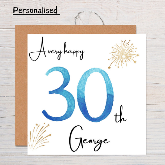 Personalised 30th Birthday Card: Custom Name & Age, Handmade Keepsake