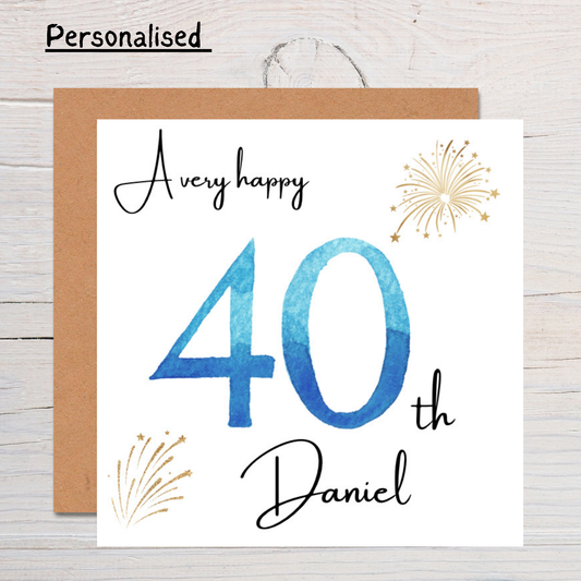 Personalised 40th Birthday Card: Custom Name & Age, Handmade Keepsake
