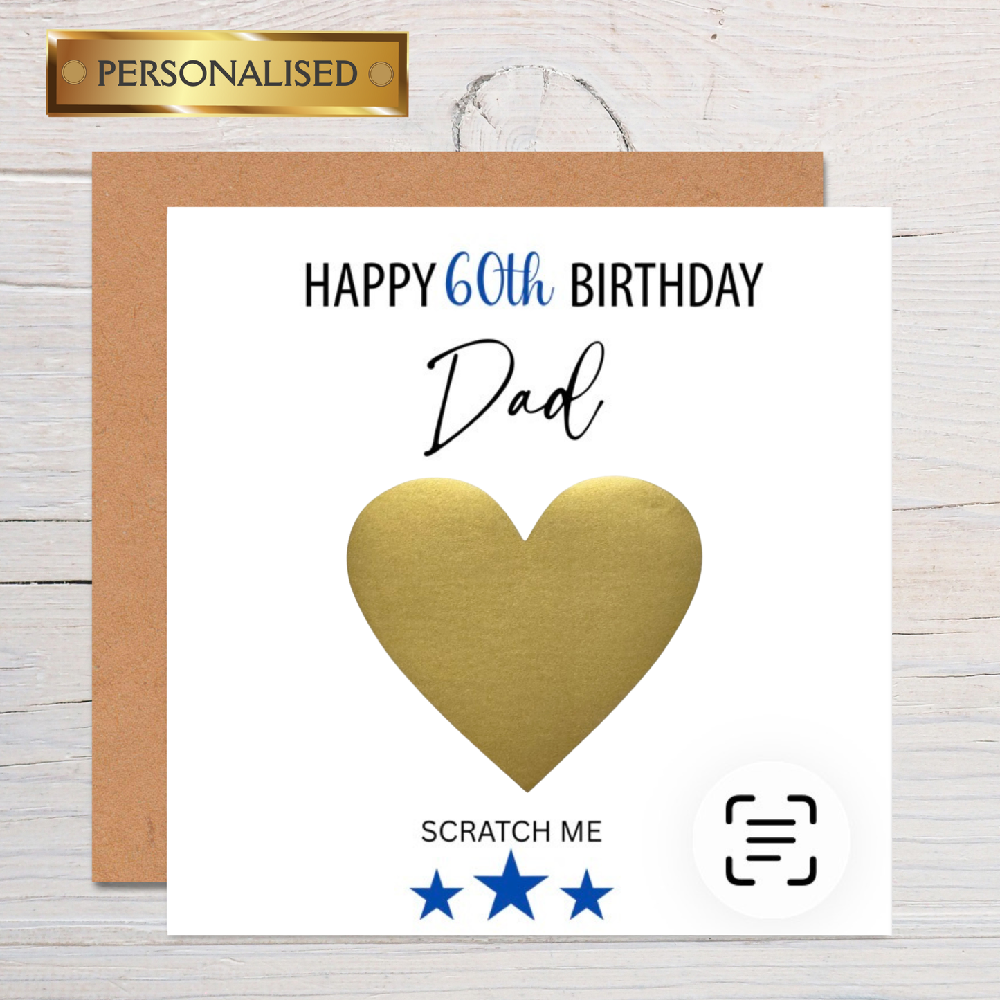 Personalised Milestone Scratch to Reveal Birthday Card for Dad | Custom Message Under Gold Heart | Fun Surprise Scratch Off Card for Him