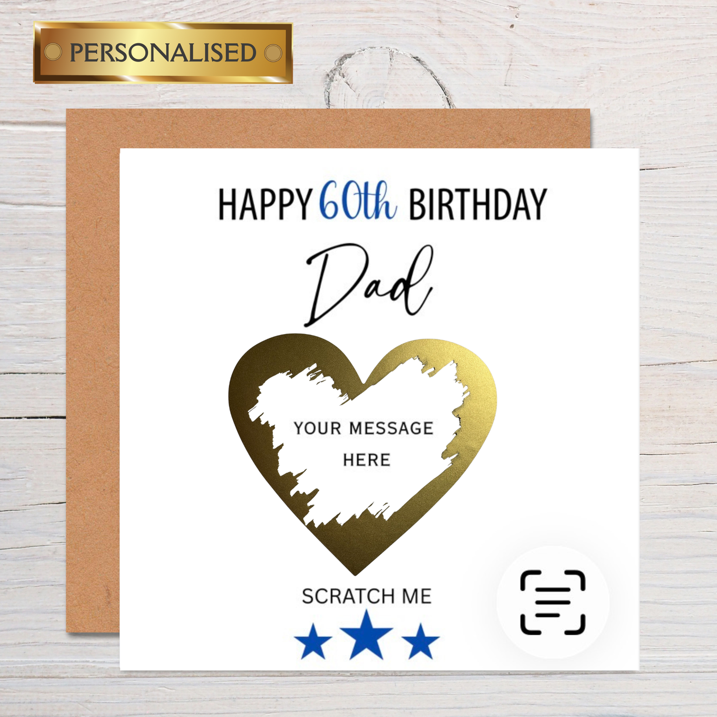 Personalised Milestone Scratch to Reveal Birthday Card for Dad | Custom Message Under Gold Heart | Fun Surprise Scratch Off Card for Him