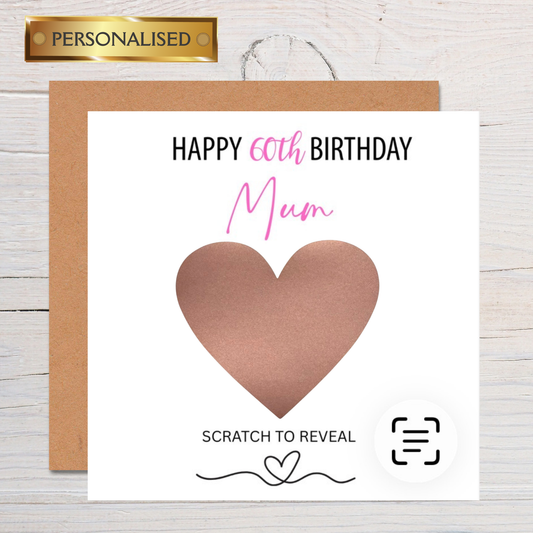 Personalised Scratch to Reveal Milestone Birthday Card | Custom Message Heart Card for Her | Unique Birthday Keepsake | Surprise Reveal Card