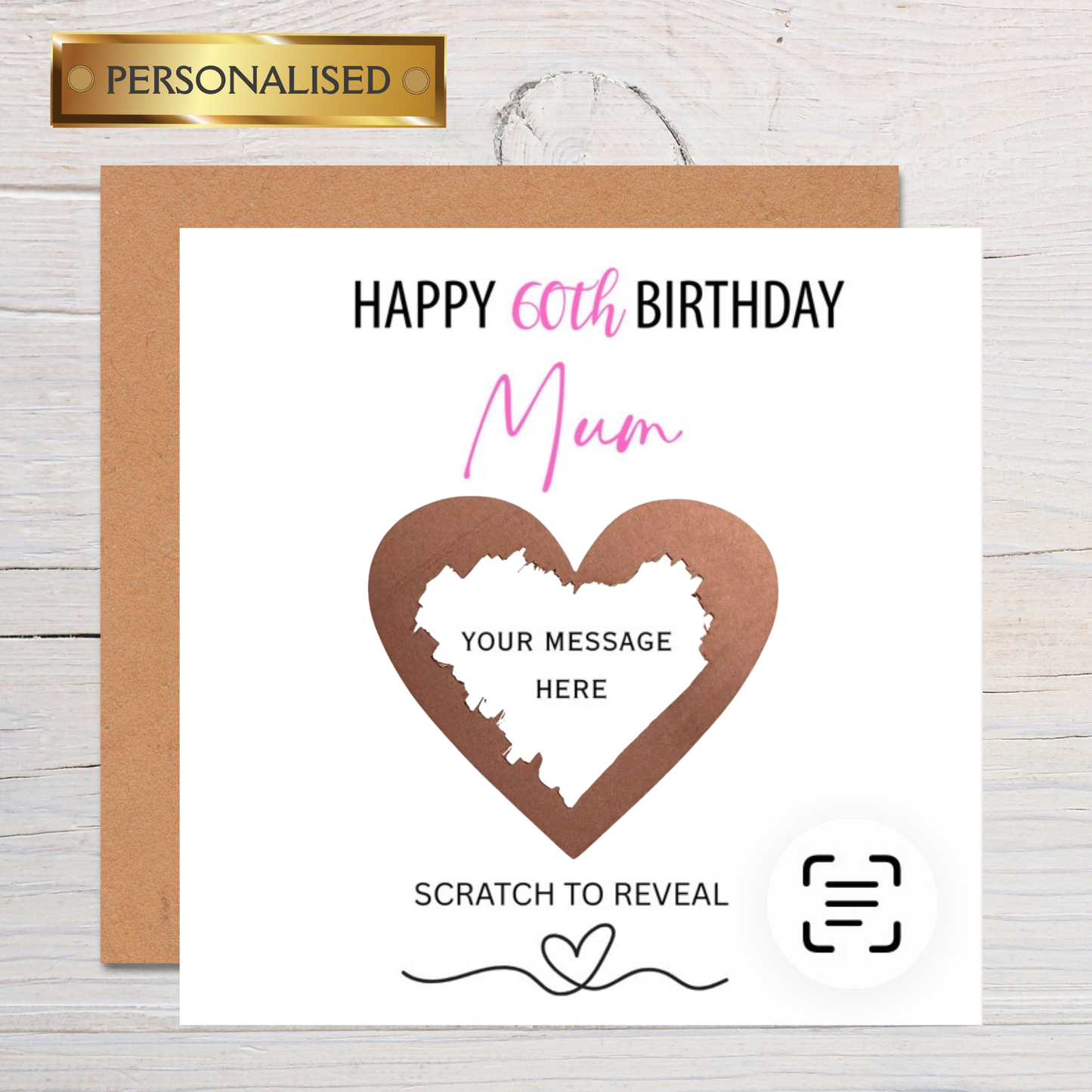 Personalised Scratch to Reveal Milestone Birthday Card | Custom Message Heart Card for Her | Unique Birthday Keepsake | Surprise Reveal Card