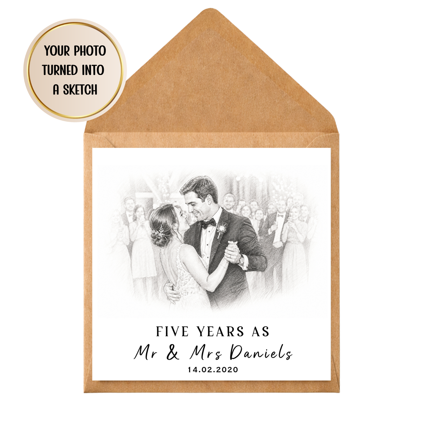 Personalised Anniversary Card | Your Photo Turned Into a Sketch | Custom Wedding Anniversary Card