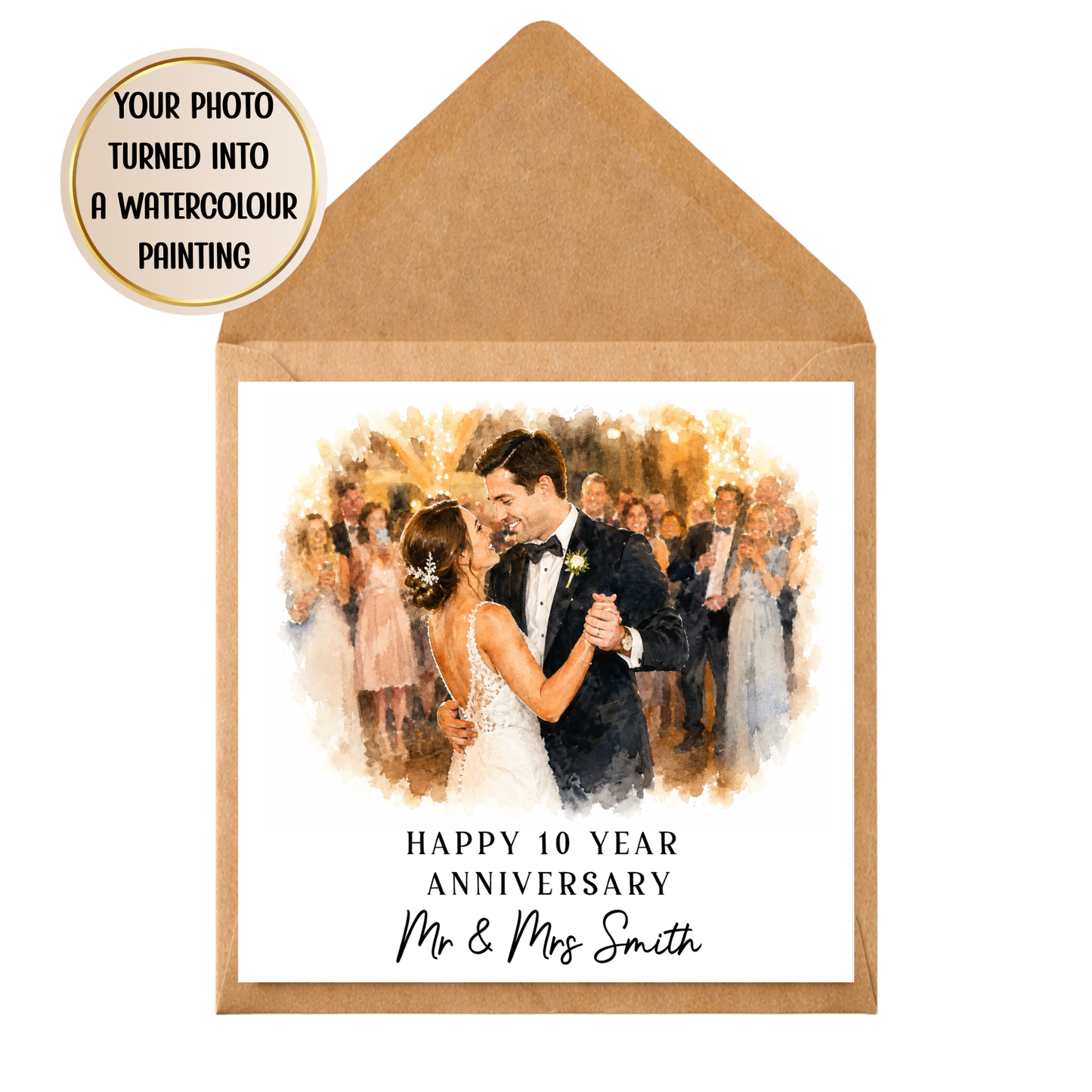 Happy Anniversary Card Personalised | Custom Couple Watercolour Print Card | Wedding Anniversary Keepsake