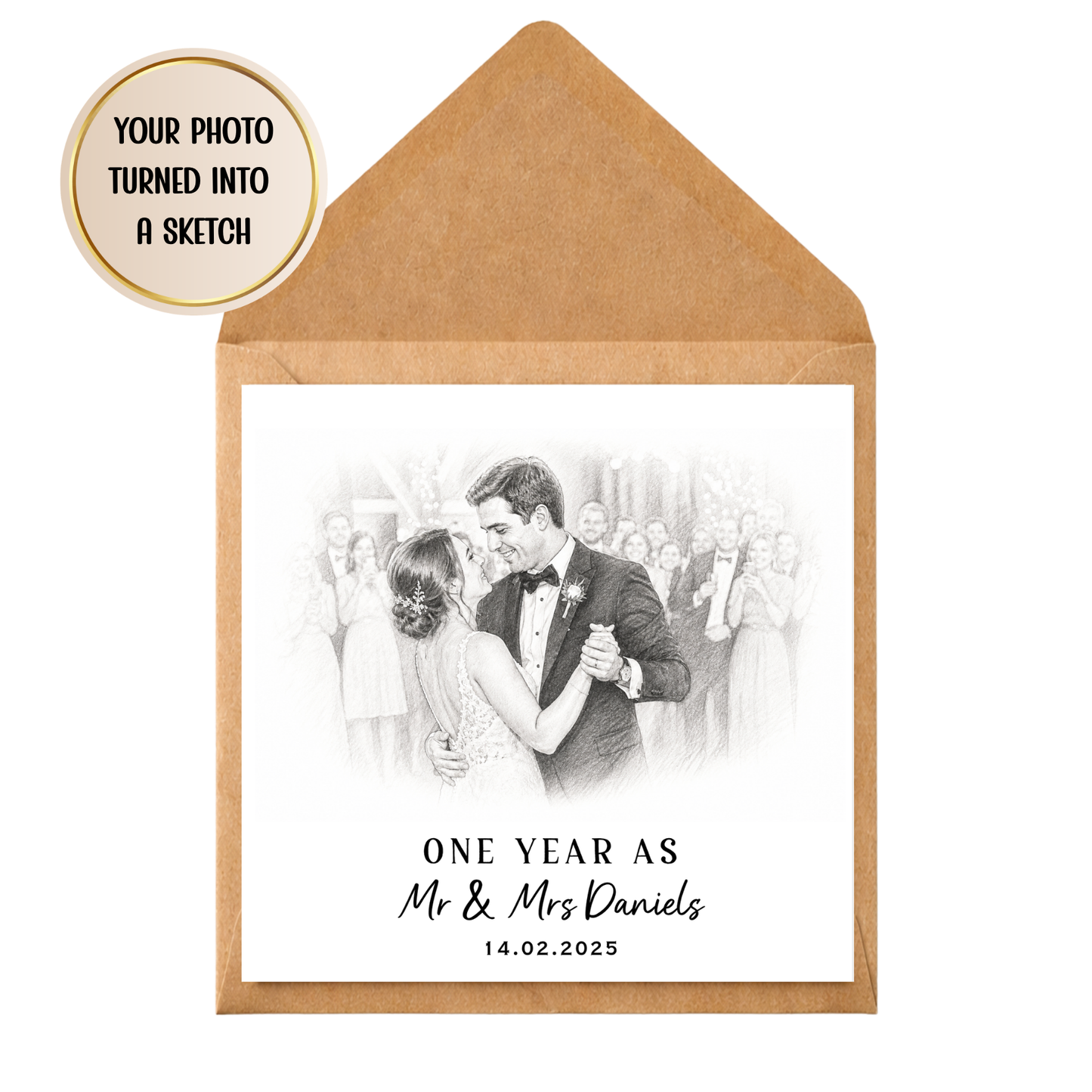 Personalised Anniversary Card | Your Photo Turned Into a Sketch | Custom Wedding Anniversary Card