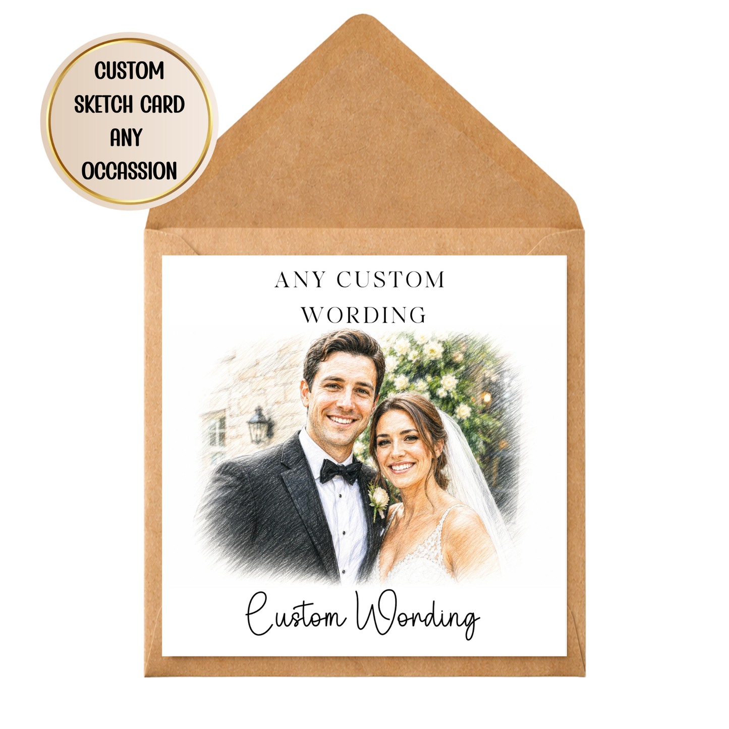 Custom Sketch Card | Personalised Any Occasion Card | Custom Photo Sketch Greeting Card | Wedding, Anniversary, Birthday Card