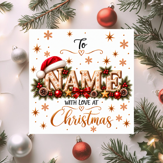 Personalised Name Christmas Card, Custom Name Xmas Card, Festive Card for Her or Him, Any Name Christmas Card