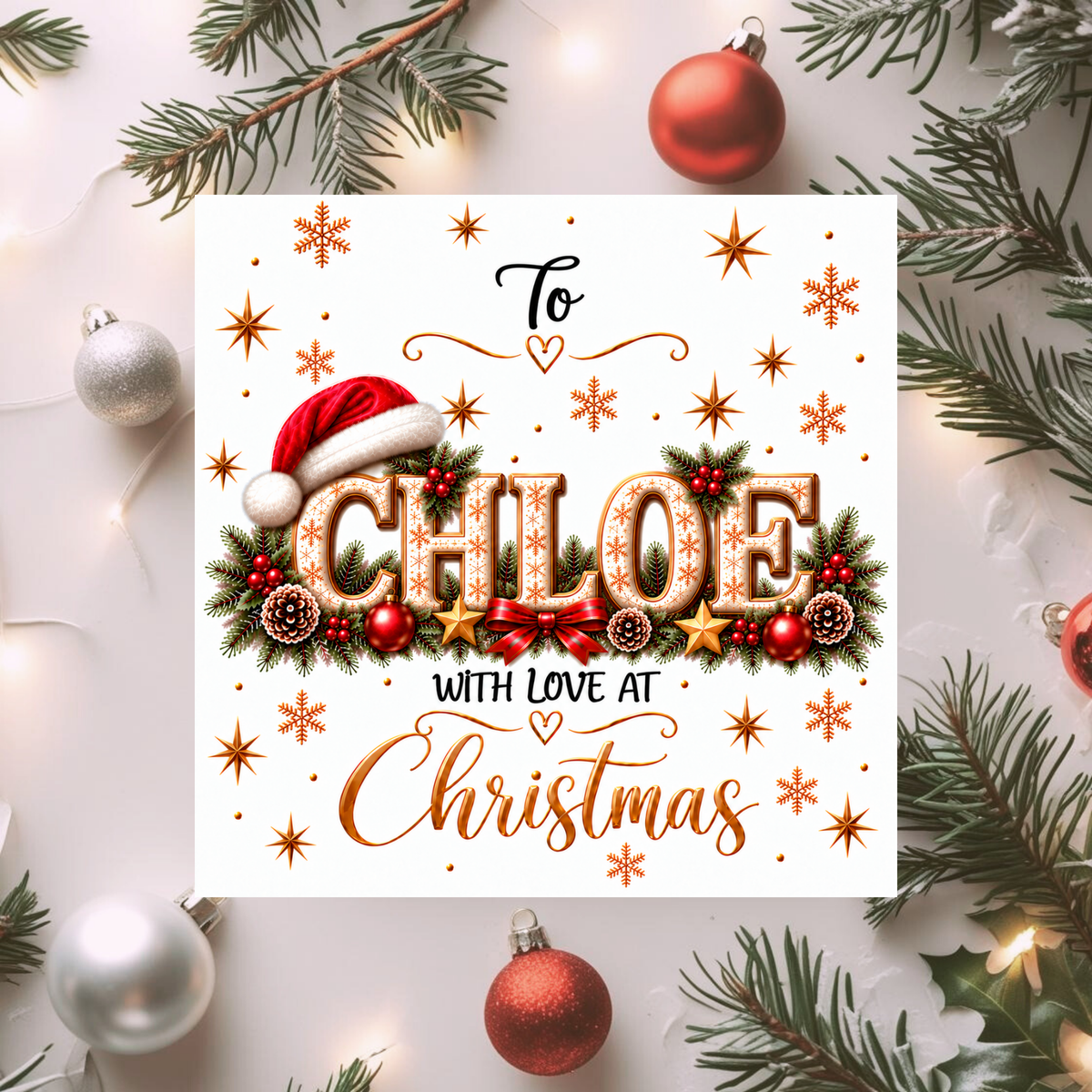 Personalised Name Christmas Card, Custom Name Xmas Card, Festive Card for Her or Him, Any Name Christmas Card