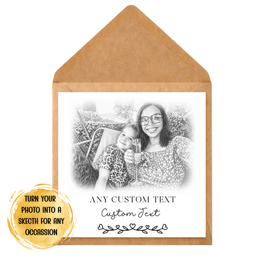 Custom Photo Sketch Card | Personalised Sketch Greeting Card | Turn Your Photo Into a Pencil Drawing | Custom Birthday Anniversary Keepsake Card