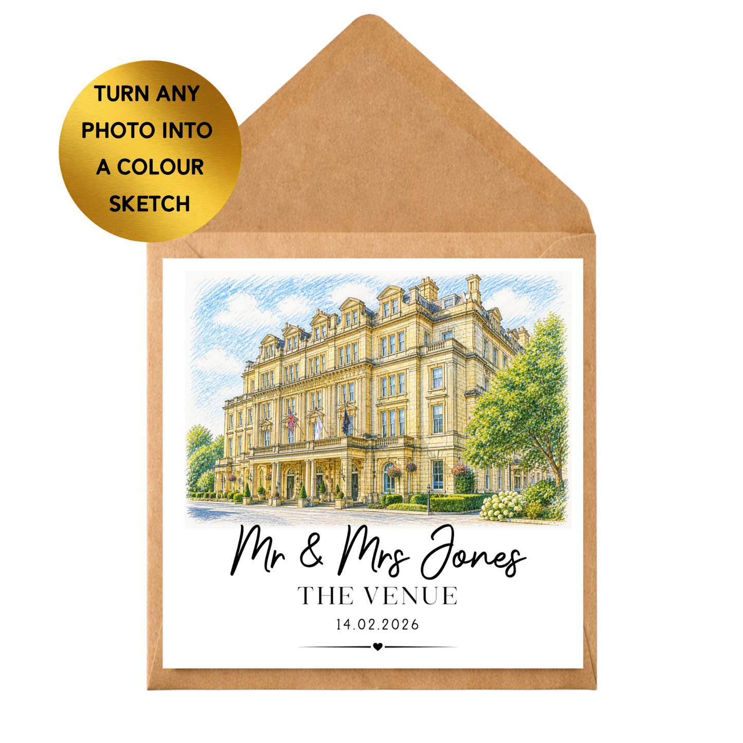 Custom Venue Portrait Print | Personalised Wedding Sketch | Anniversary Keepsake