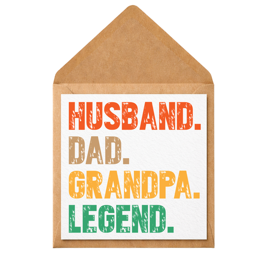 Funny Father’s Day Card | Husband Dad Grandpa Legend Card | Bold Typography Greeting Card | Dad Birthday Card | Card for Him