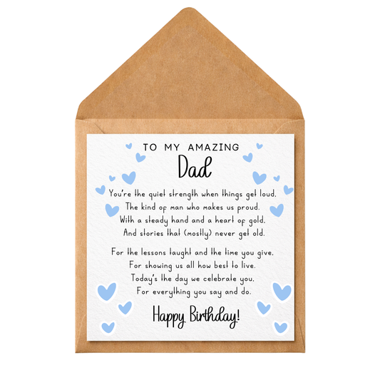 Personalised Dad Birthday Card, To My Amazing Dad Poem Card, Father Birthday Card from Son Daughter, Sentimental Dad Card, Any Age