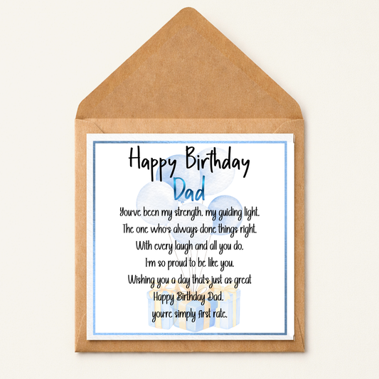 Personalised Dad Birthday Card, Happy Birthday Dad Card, Father Birthday Card from Son Daughter, Dad Poem Card, Special Dad Birthday Gift