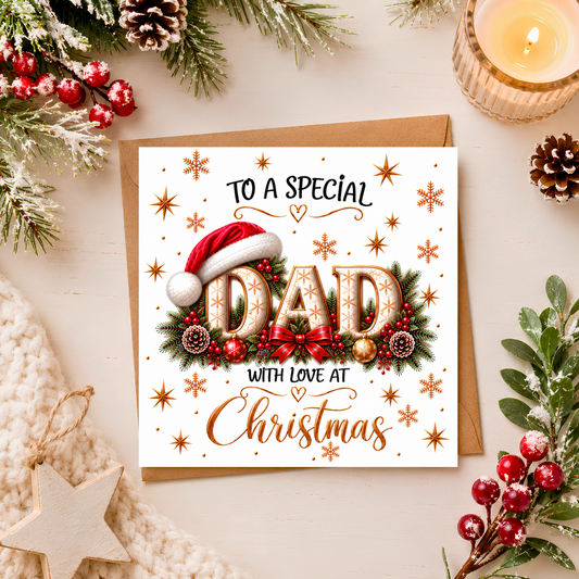 Dad Christmas Card, Special Dad Xmas Card, Christmas Card for Dad, With Love at Christmas, Festive Card for Dad