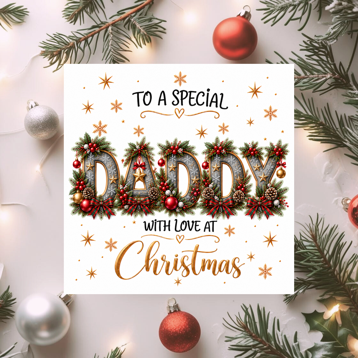 Daddy Christmas Card, Special Daddy Xmas Card, Christmas Card for Dad, With Love at Christmas, Traditional Festive Greeting Card