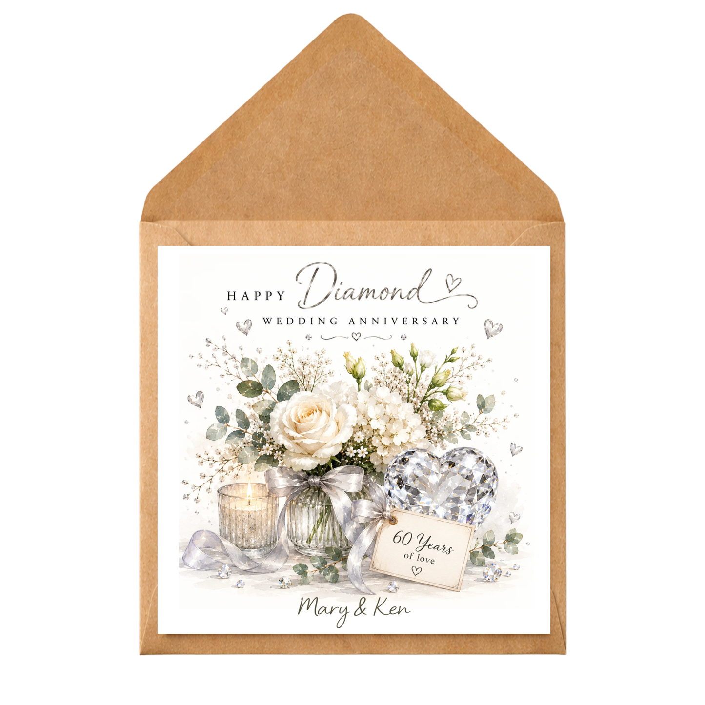 Diamond Wedding Anniversary Card Personalised | 60th Anniversary Card for Couple | Elegant Floral Anniversary Card | Custom Names & Years