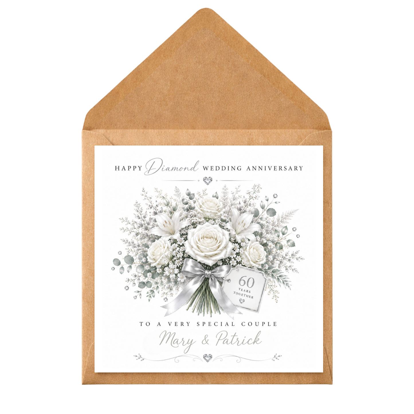 Personalised 60th Wedding Anniversary Card, Diamond Wedding Anniversary Card, Personalised Diamond Anniversary Card, 60 Years Married Card