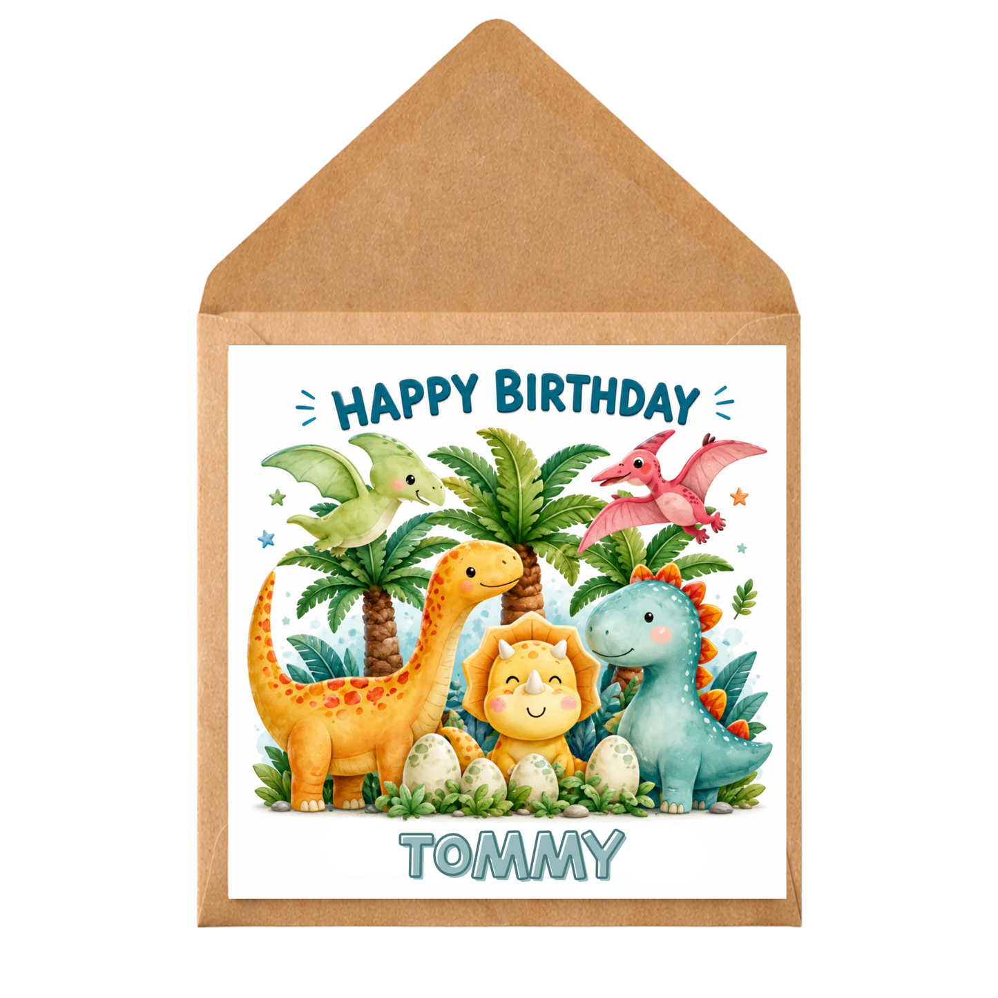 Personalised Dinosaur Birthday Card for Kids – Custom Name Children’s Greeting Card