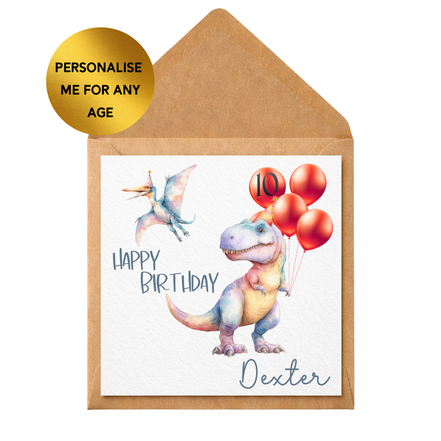 Personalised Dinosaur Birthday Card Any Age | Kids Dino Birthday Card | Custom Name Age Card Boy Girl | Cute T Rex Birthday Card