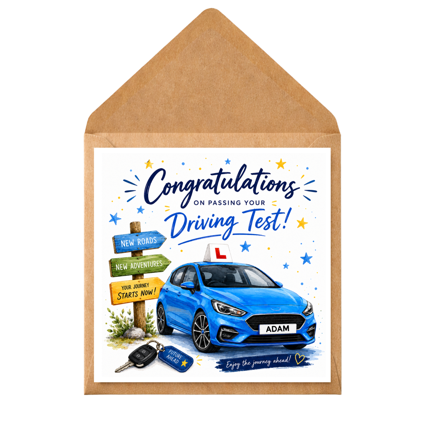 Personalised Driving Test Congratulations Card | New Driver Card | Passed Driving Test Gift | Learner Driver Congrats Card | Blue Car Card