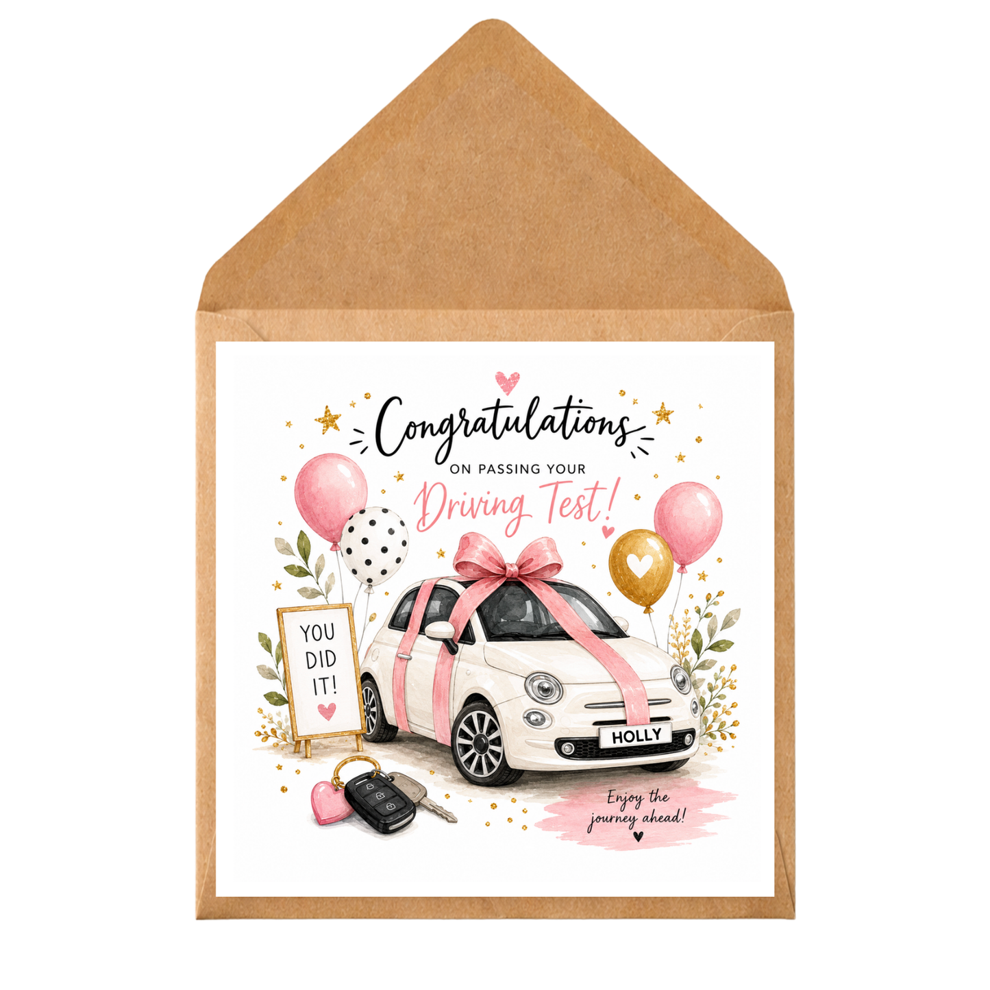 Personalised Driving Test Card | Passed Driving Test Card | New Driver Congratulations Gift | Pink Car Card
