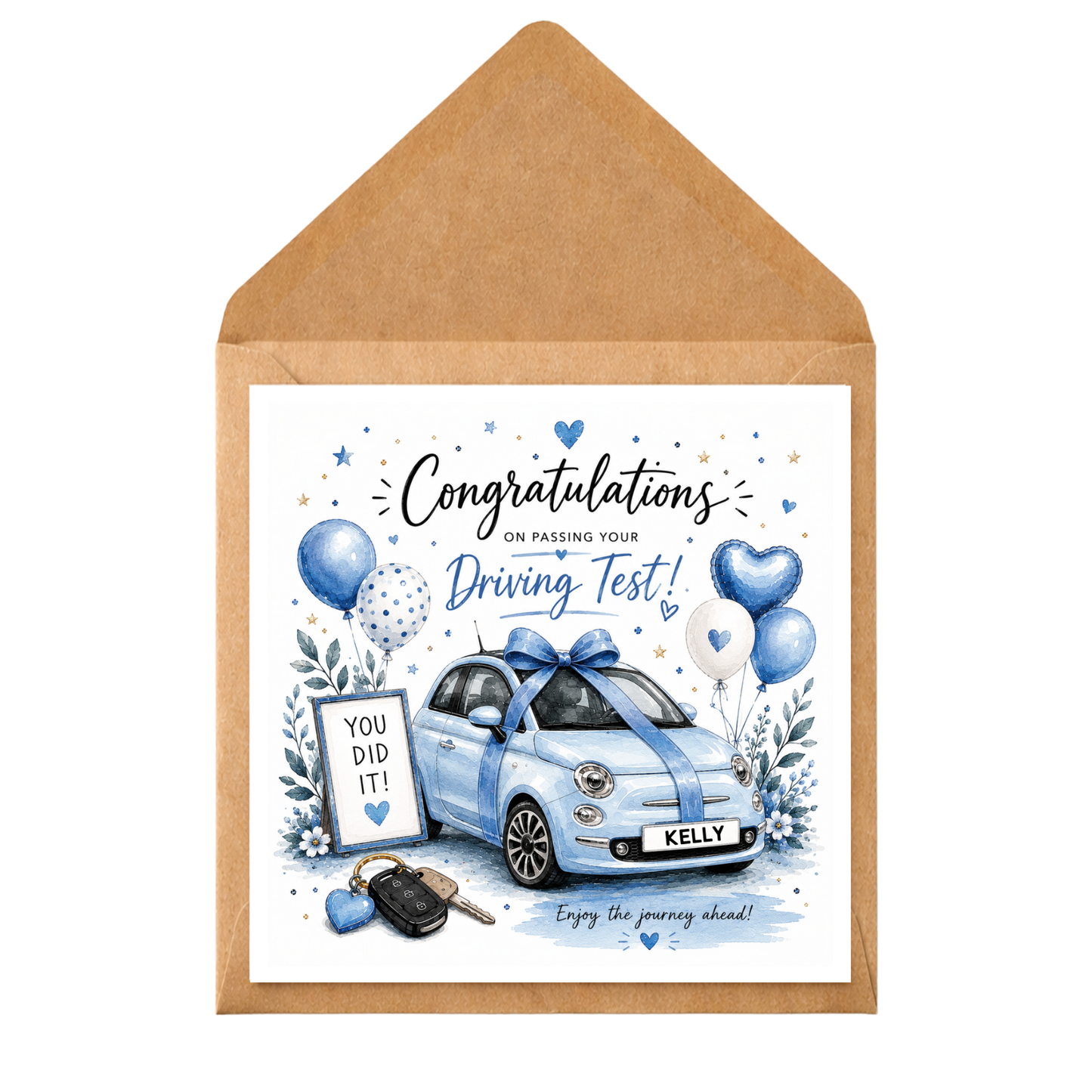 Personalised Driving Test Card | Passed Driving Test Card | New Driver Congratulations Gift | Pink Car Card