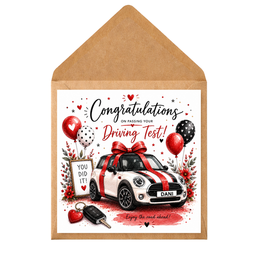 Driving Test Congratulations Card | Personalised New Driver Card | Passed Driving Test Gift | First Car Celebration Card | Custom Name Card