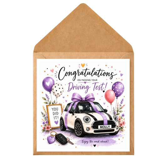 Personalised Driving Test Pass Card for Her | New Driver Congratulations Card | First Car Gift Card | Passed Driving Test Gift | Custom Name Card