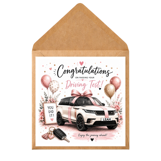 Driving Test Congratulations Card | Personalised New Driver Card | Passed Driving Test Gift | First Car Celebration Card | Custom Name Card