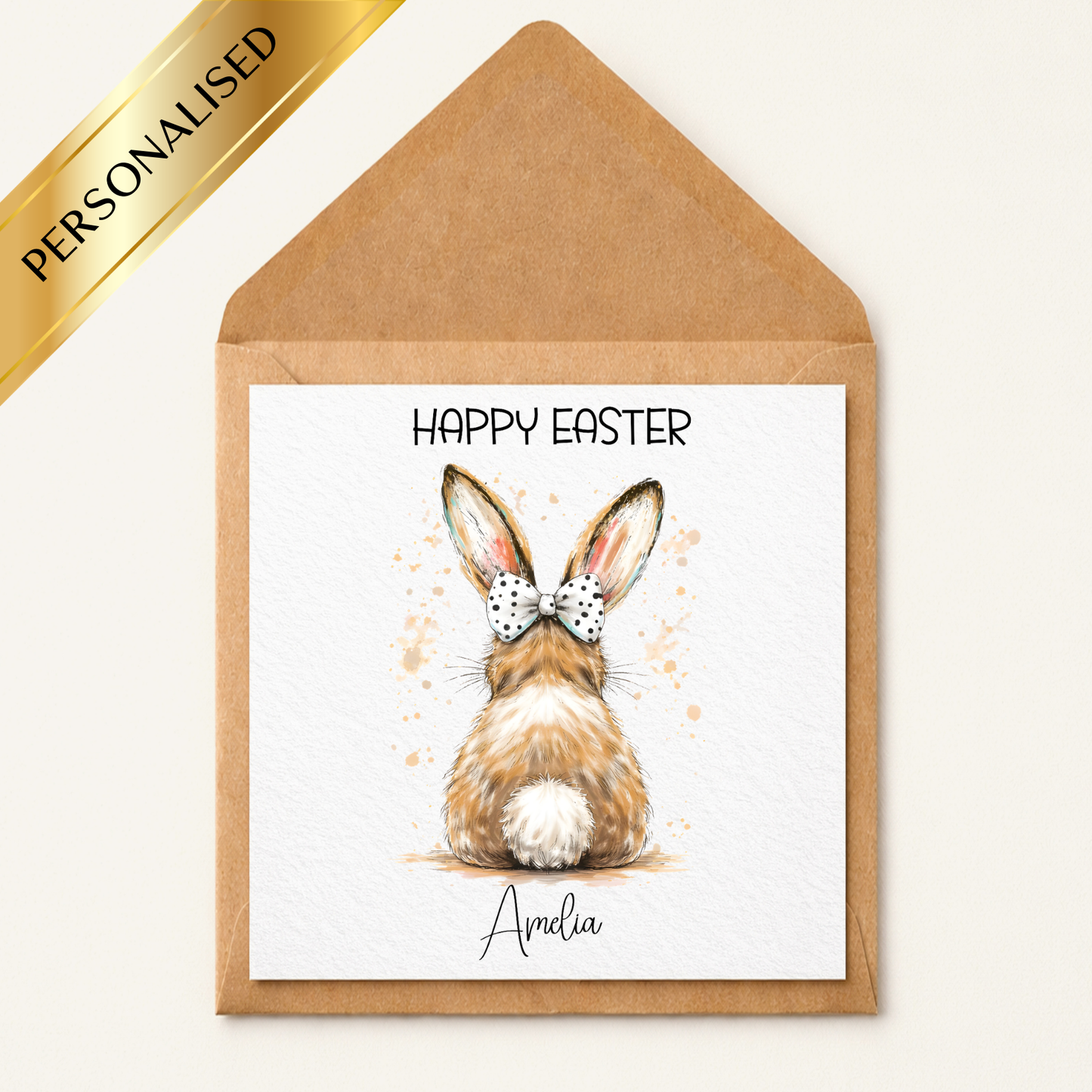Personalised Easter Bunny Card, Custom Name Easter Card, Cute Bunny Rabbit Easter Card, Easter Card for Kids, Daughter Son Grandchild Easter Card