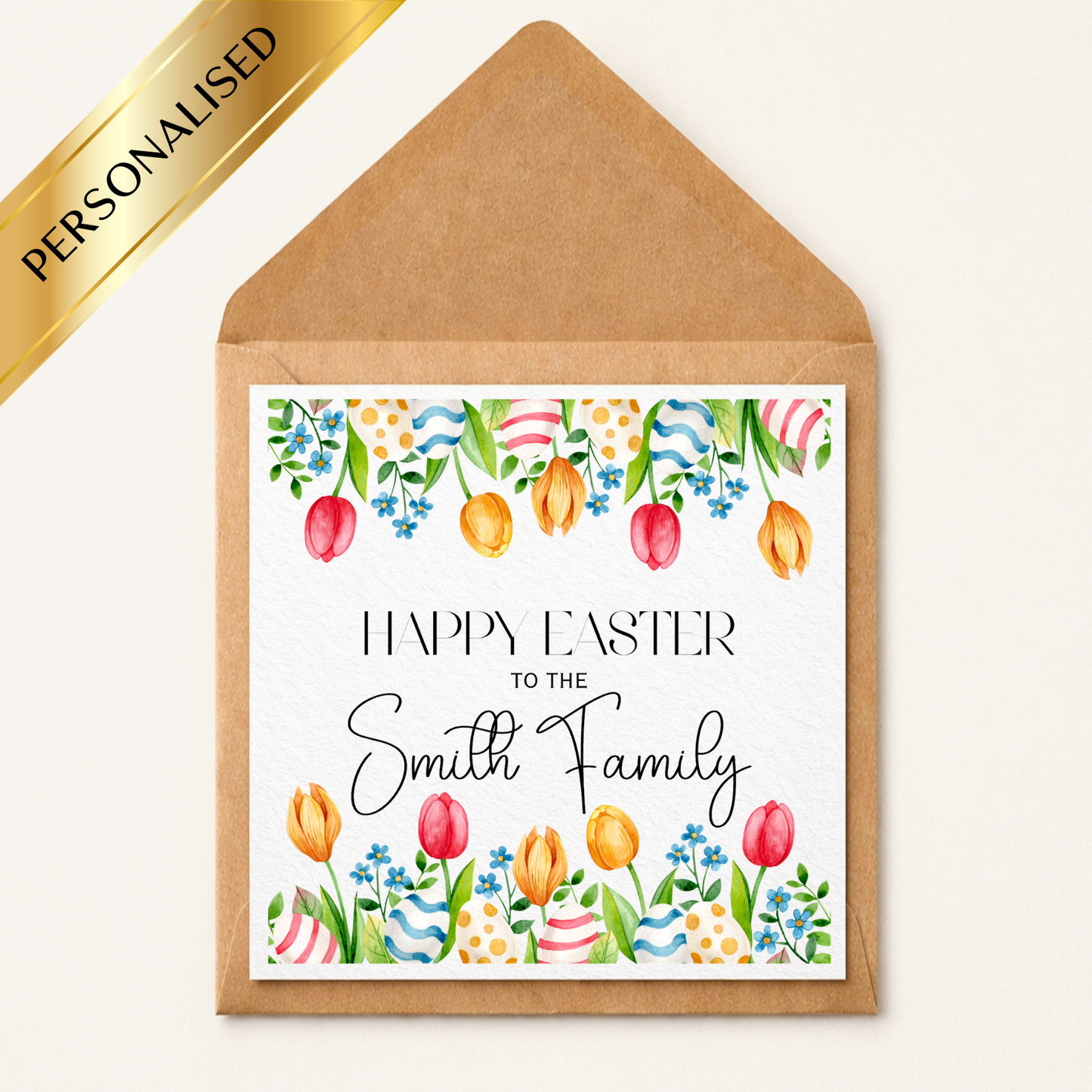 Personalised Easter Card for Family | Happy Easter To The [Family Name] | Custom Easter Card | Easter Card From Us | Spring Tulip Easter Card
