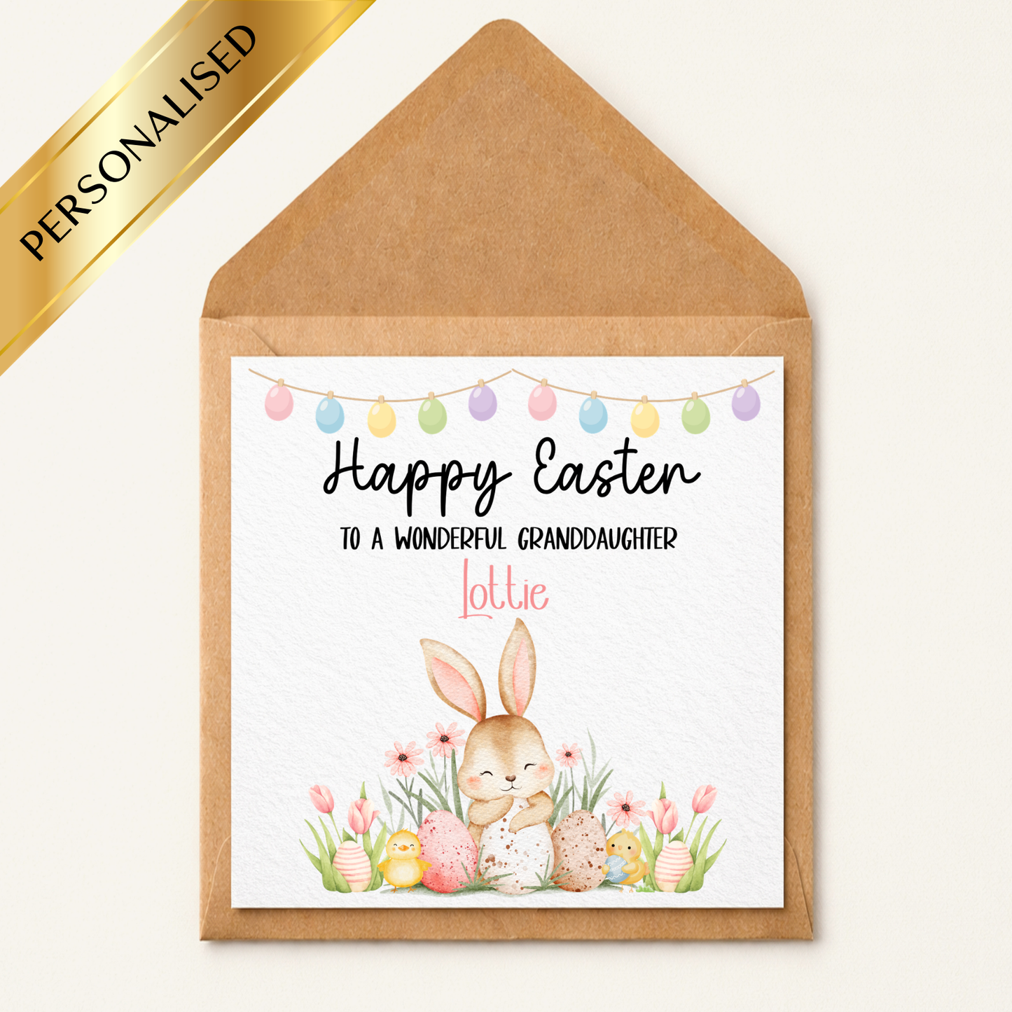 Personalised Easter Card for Granddaughter | Happy Easter Granddaughter Card | Custom Easter Bunny Card | Cute Easter Card with Name