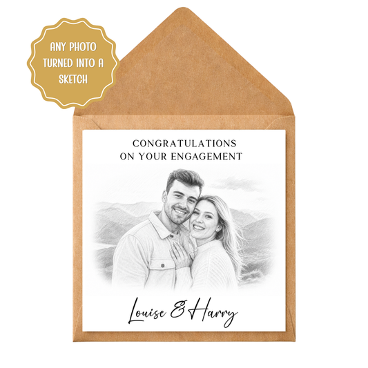 Personalised Engagement Card with Photo | Custom Sketch Engagement Card | Congratulations on Your Engagement | Fiancé Fiancée Card