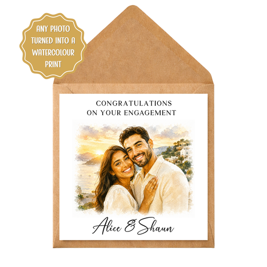 Personalised Watercolour Engagement Card with Photo | Custom Engagement Card | Congratulations Engagement Gift | Fiancé Fiancée Card
