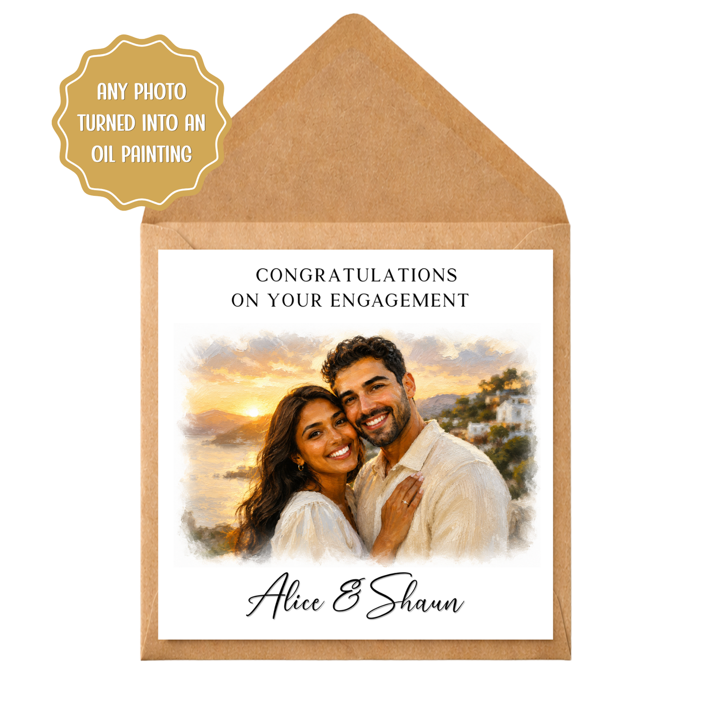 Personalised Oil Painting Engagement Card | Custom Photo Engagement Card | Congratulations on Your Engagement | Unique Couple Card