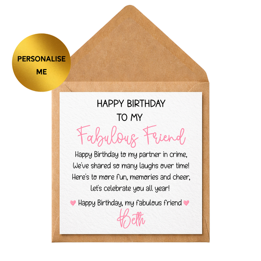 Personalised Birthday Card for Friend | Fabulous Friend Birthday Card | Best Friend Card | Female Friend Birthday Card | Custom Name Card
