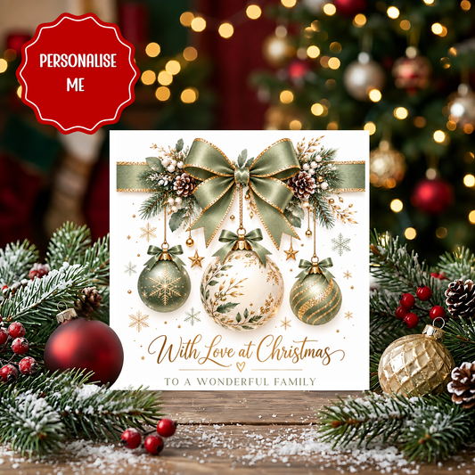 Personalised Family Christmas Card, Luxury Bauble Christmas Card, Merry Christmas Wonderful Family, Custom Family Xmas Card