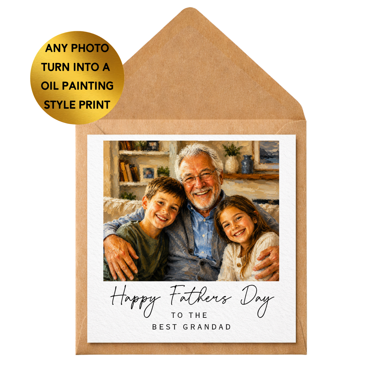 Personalised Grandad Father’s Day Card | Custom Photo Oil Painting Card | Happy Father’s Day Grandad | Unique Grandad Gift | Personalised Photo Card