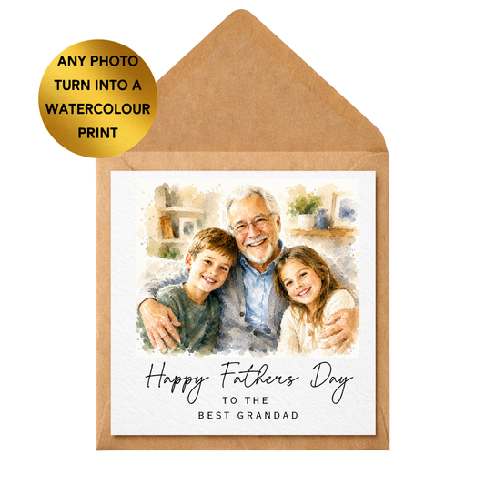 Personalised Grandad Father’s Day Card | Custom Photo Watercolour Card | Happy Father’s Day Grandad | Unique Grandad Gift | Any Photo Card