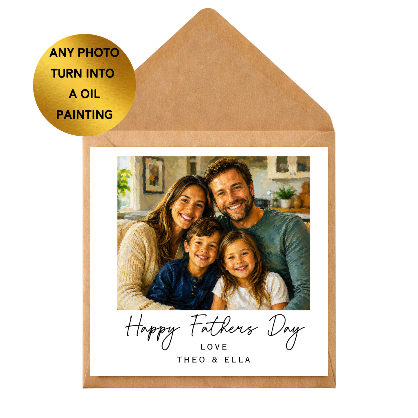 Personalised Father’s Day Card | Custom Photo Oil Painting Card | Dad Gift from Children | Unique Personalised Daddy Card | Any Photo Portrait Card