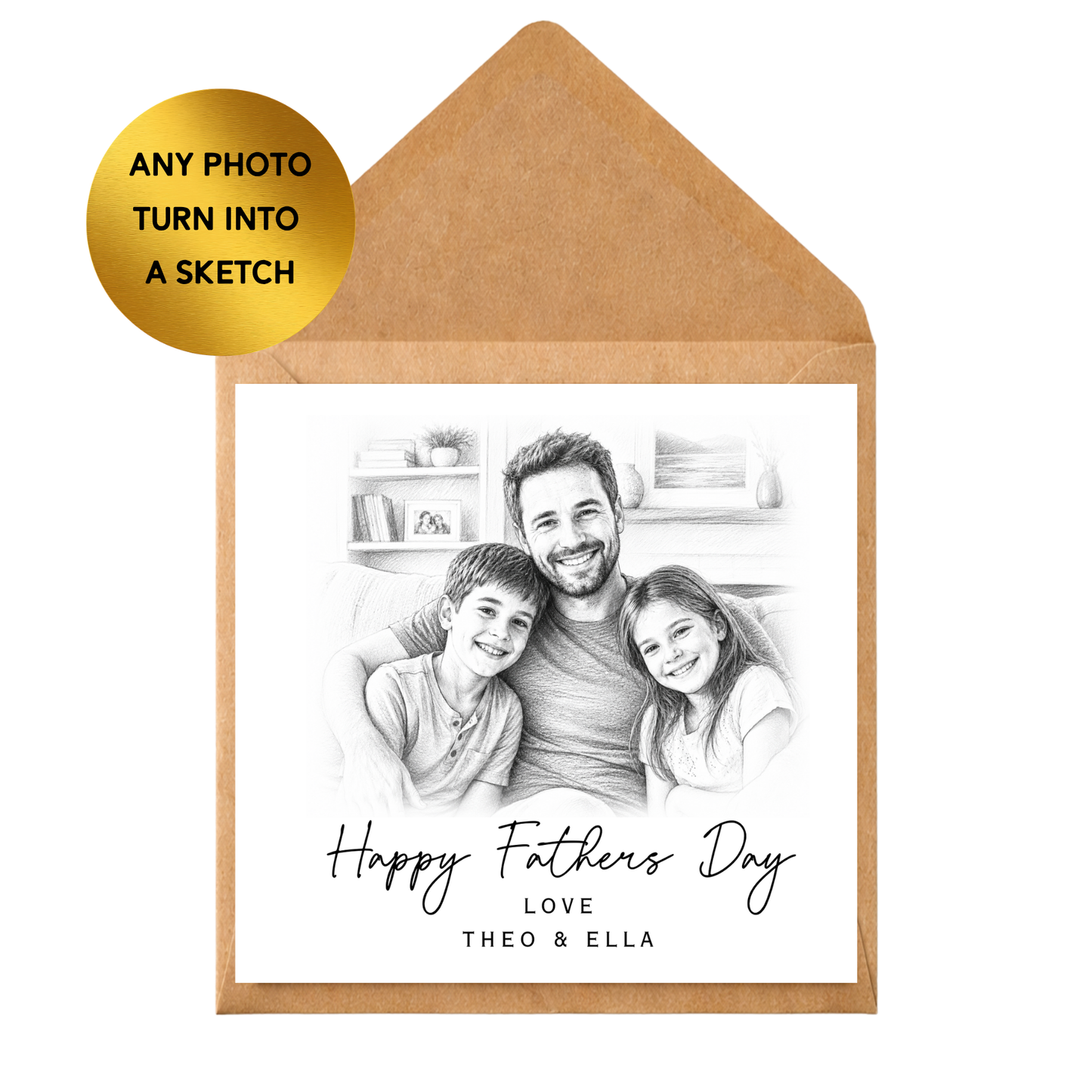 Personalised Father’s Day Card | Custom Photo Sketch Card for Dad | Any Photo Turned Into Sketch | Unique Daddy Gift | From Kids