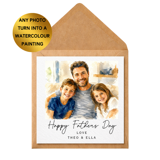 Personalised Father’s Day Card from Photo | Custom Watercolour Portrait Card | Dad Gift from Children | Unique Daddy Keepsake Card