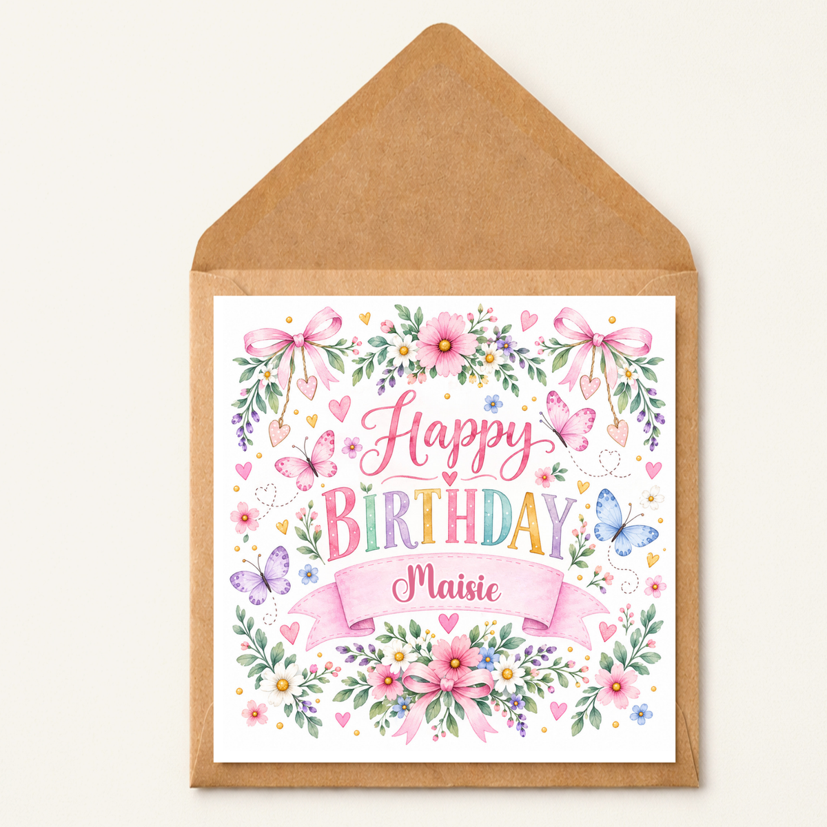 Floral Happy Birthday Card, Pretty Butterfly Birthday Card, Colourful Birthday Greeting Card, Birthday Card for Her, Friend or Family