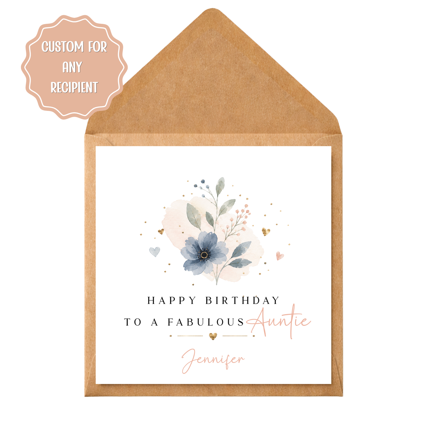 Personalised Floral Birthday Card Any Recipient, Custom Birthday Card for Her, Mum, Sister, Friend, Wife, Elegant Flower Card