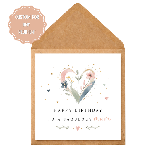 Personalised Floral Birthday Card Any Recipient, Custom Birthday Card for Her, Mum, Sister, Friend, Wife, Elegant Flower Card